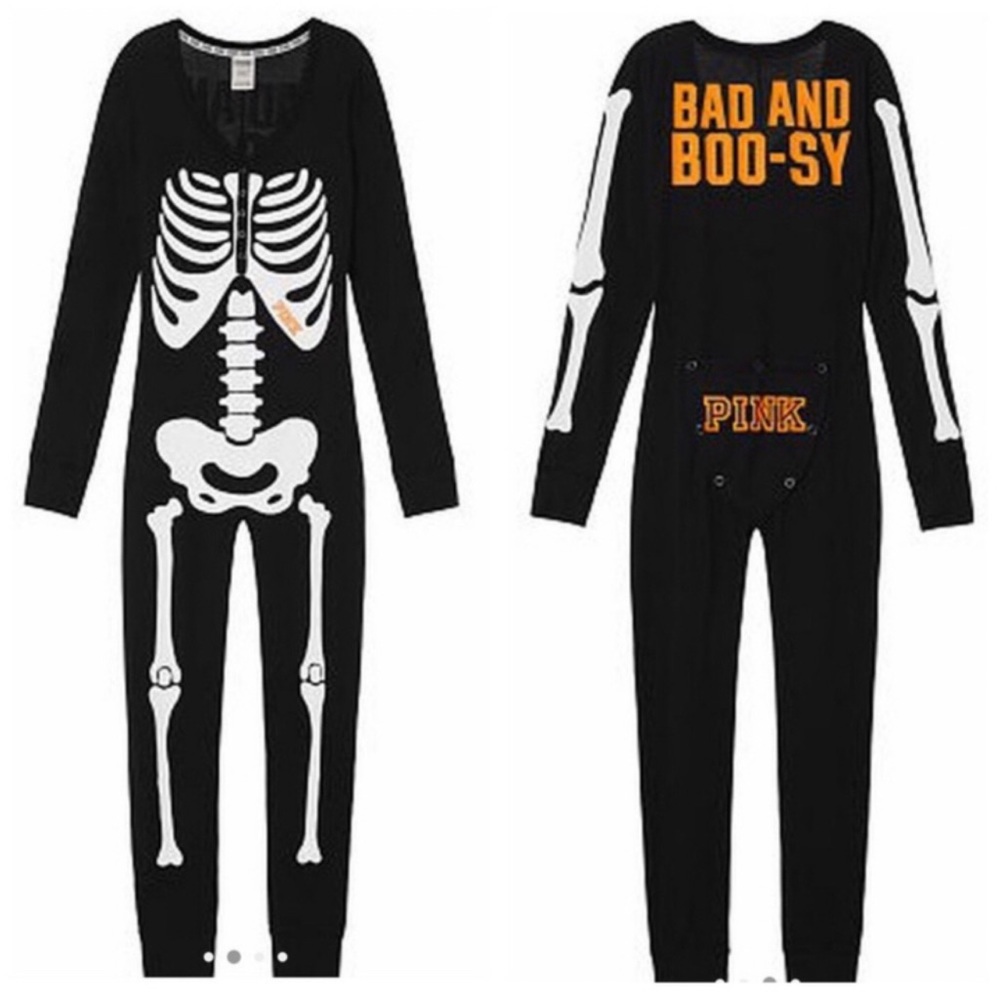Victoria’s Secret Pink Thermal Sleep Skeleton Onesie Black XS
